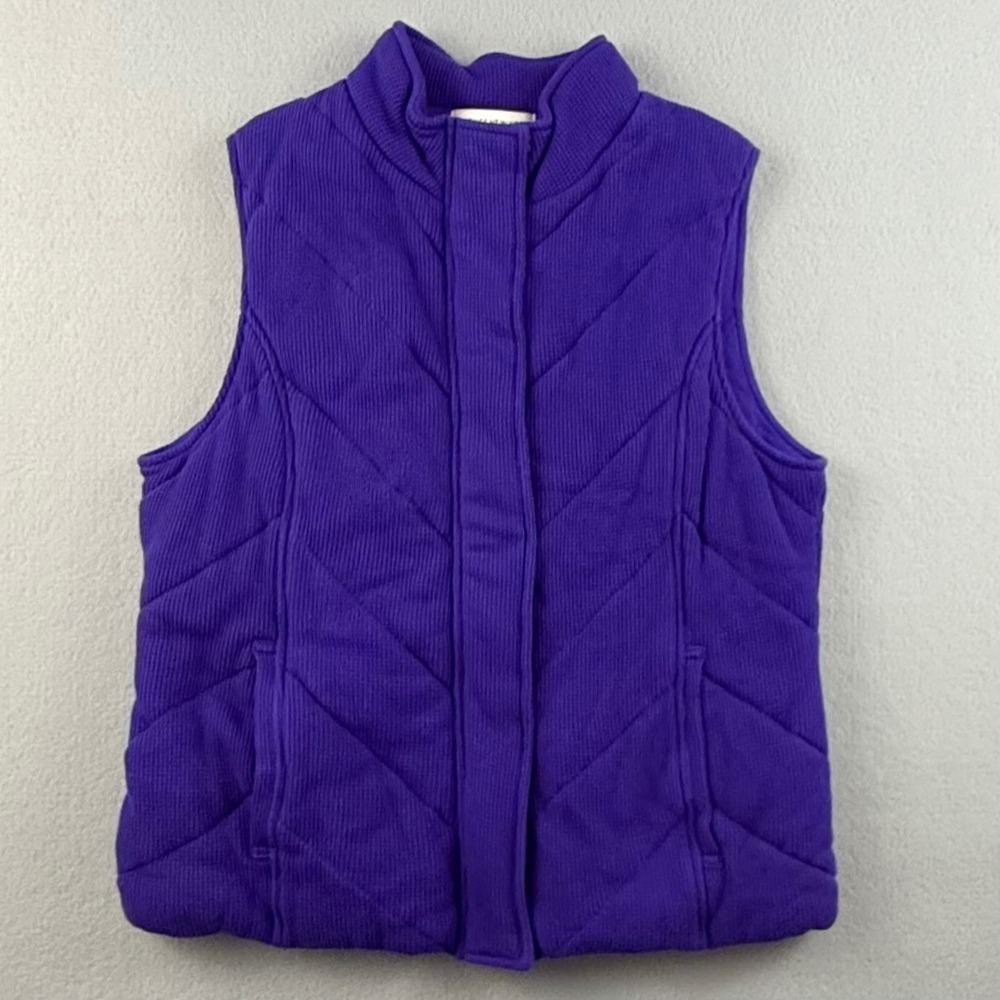 Jones New York Sport Vest Women Medium Purple Quilted Full Zip Mock Neck Waffle